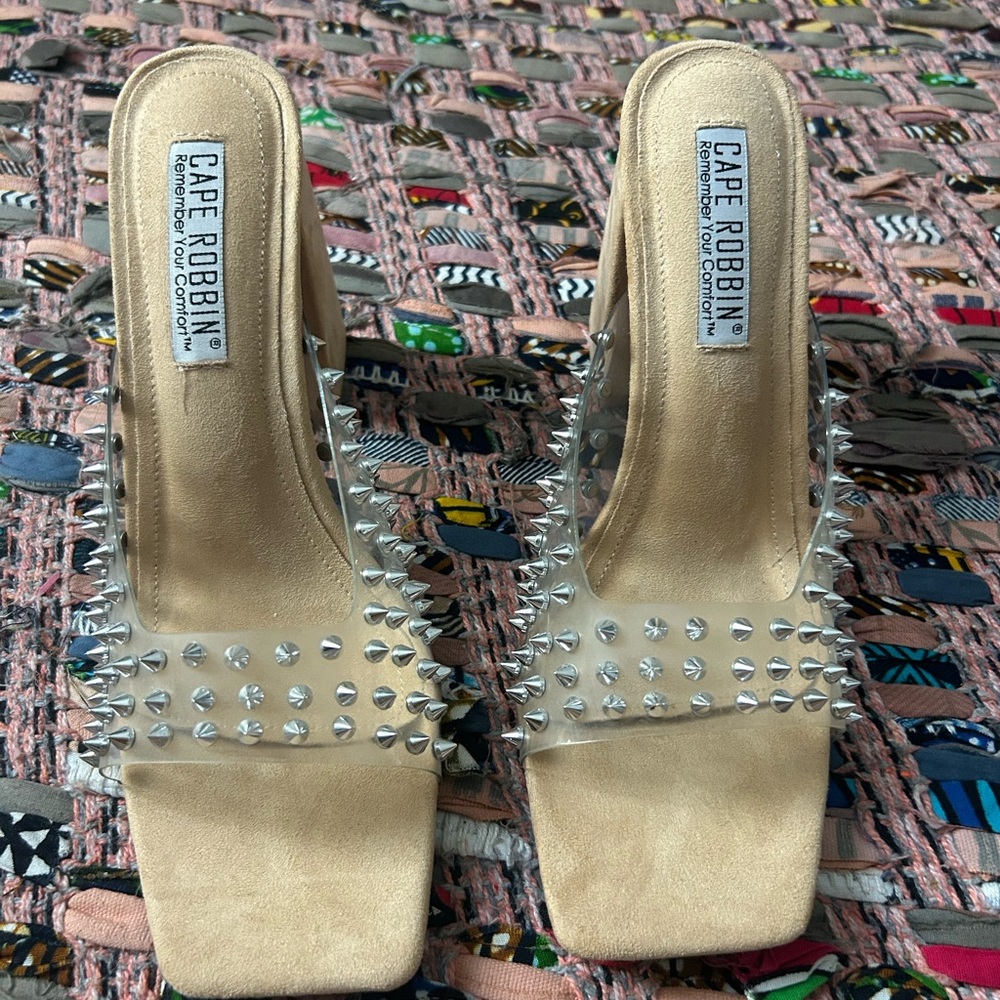 Cape Robbin Tan and Clear Spiked Heels